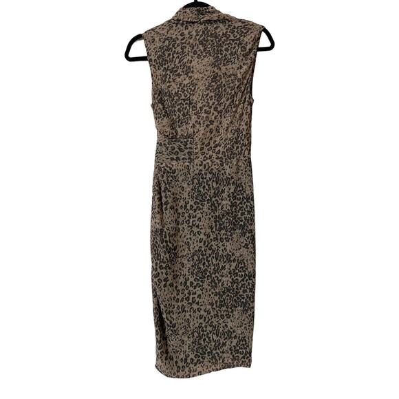 AllSaints Cancity Patch Ruched Wrap Dress US Sz 4 Leopard Print Chiffon - Picture 3 of 9